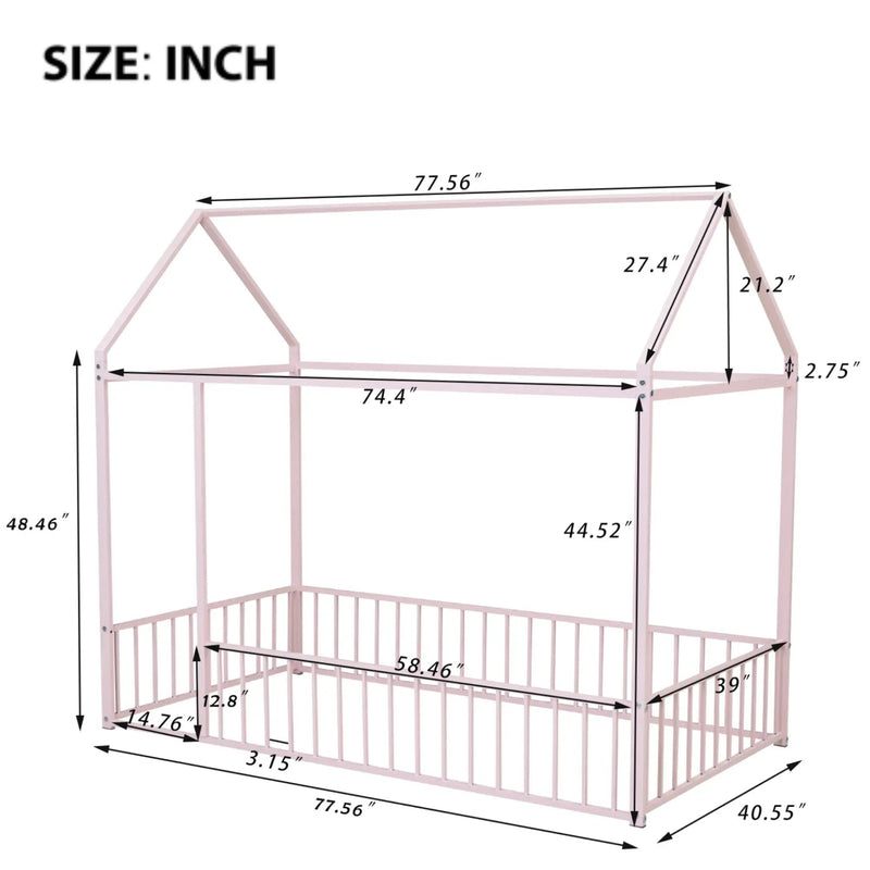 Metal Bed House Bed Frame With Fence by HouseOfZazla