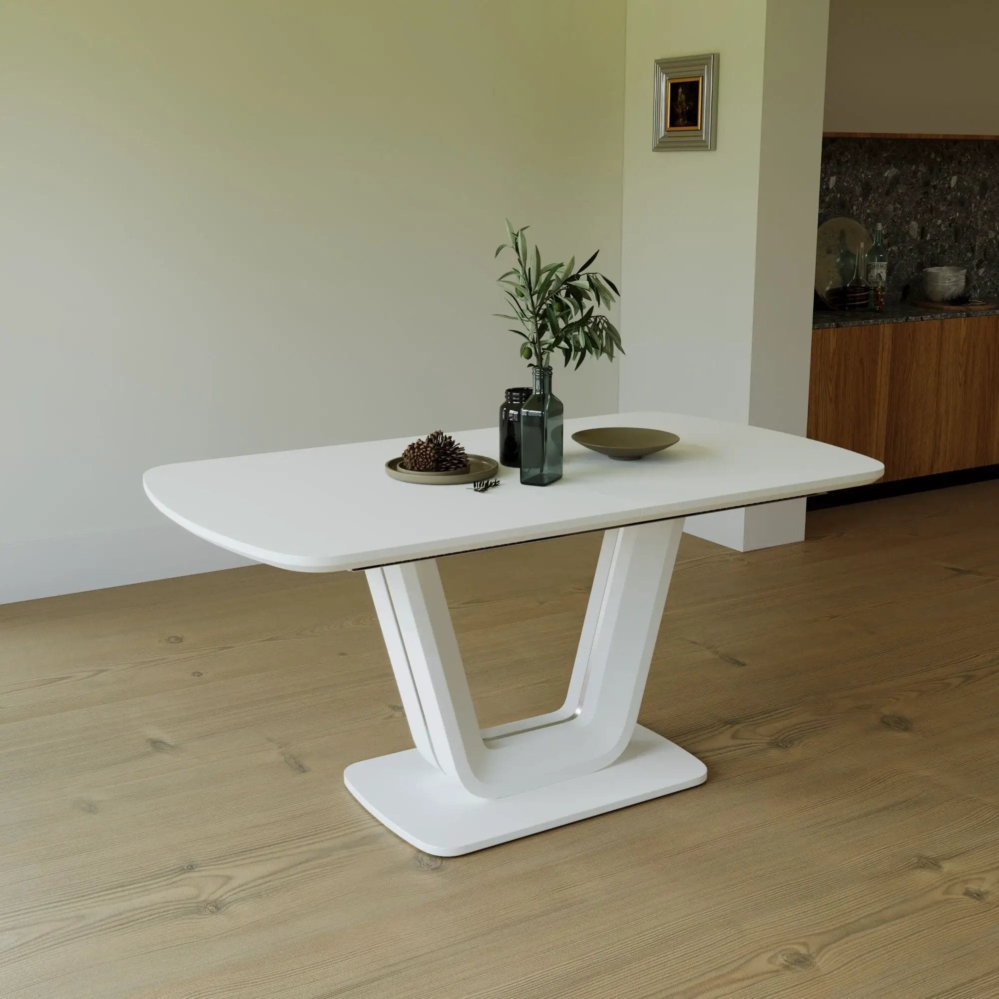 Modern Industrial Style Expandable Dining Table With U Shaped Legs - Antique Gray White