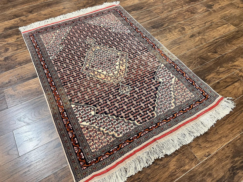 Afghan Rug 4x5, Wool with Silk Highlights, Very Fine Hand Knotted Vintage Oriental Carpet, Herati Pattern, Persian Rug, Bidjar Rug, 400 KPSI by Jewel Rugs