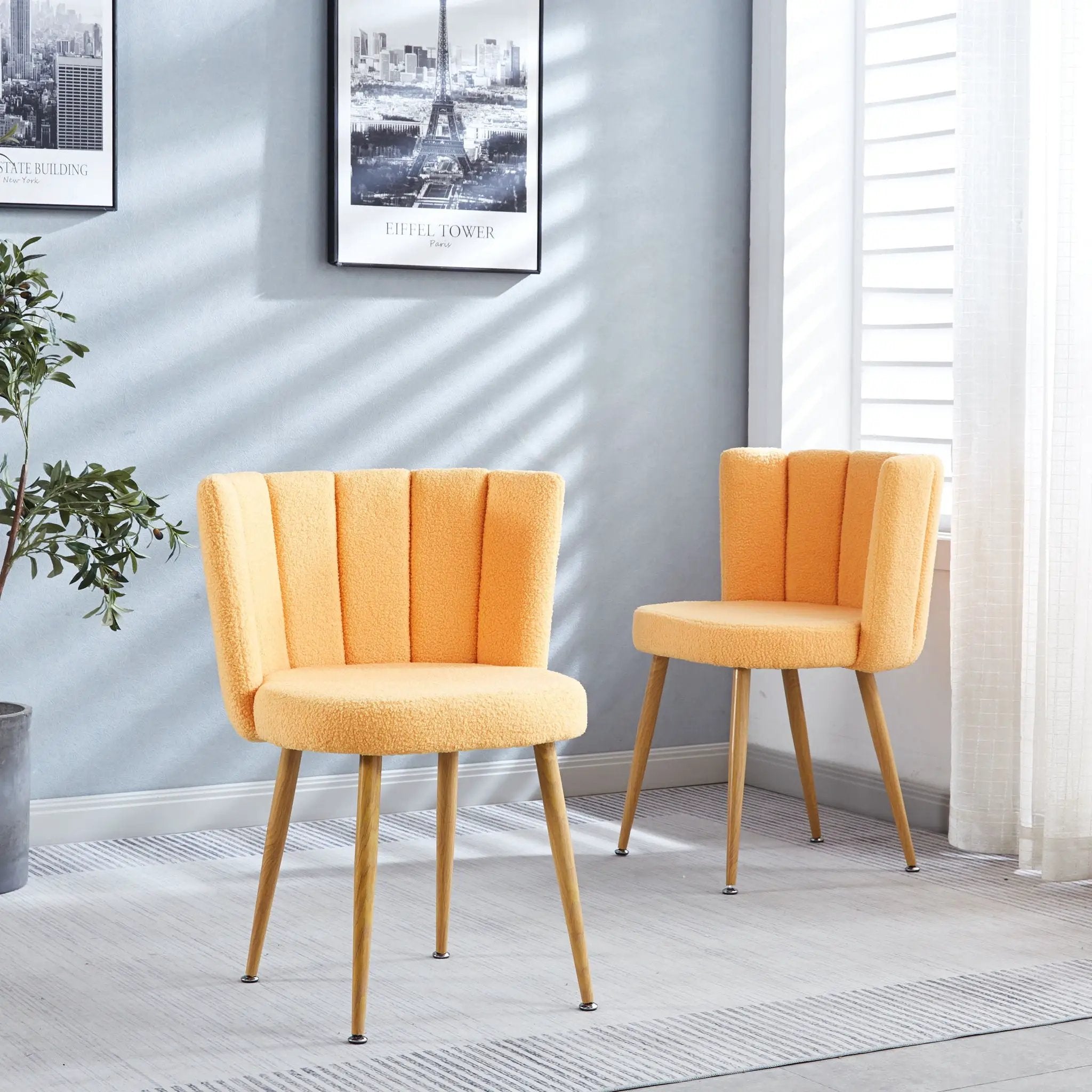 Modern Dining Chair (Set of 2) With Iron Tube Wood Color Legs, Shorthair Cushions And Comfortable Backrest, Suitable For Dining Room, Living Room, Cafe, Simple Structure by HouseOfZazla