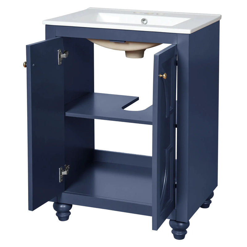 Bathroom Vanity With Ornate Elliptical Motif, Soft Close Hinges