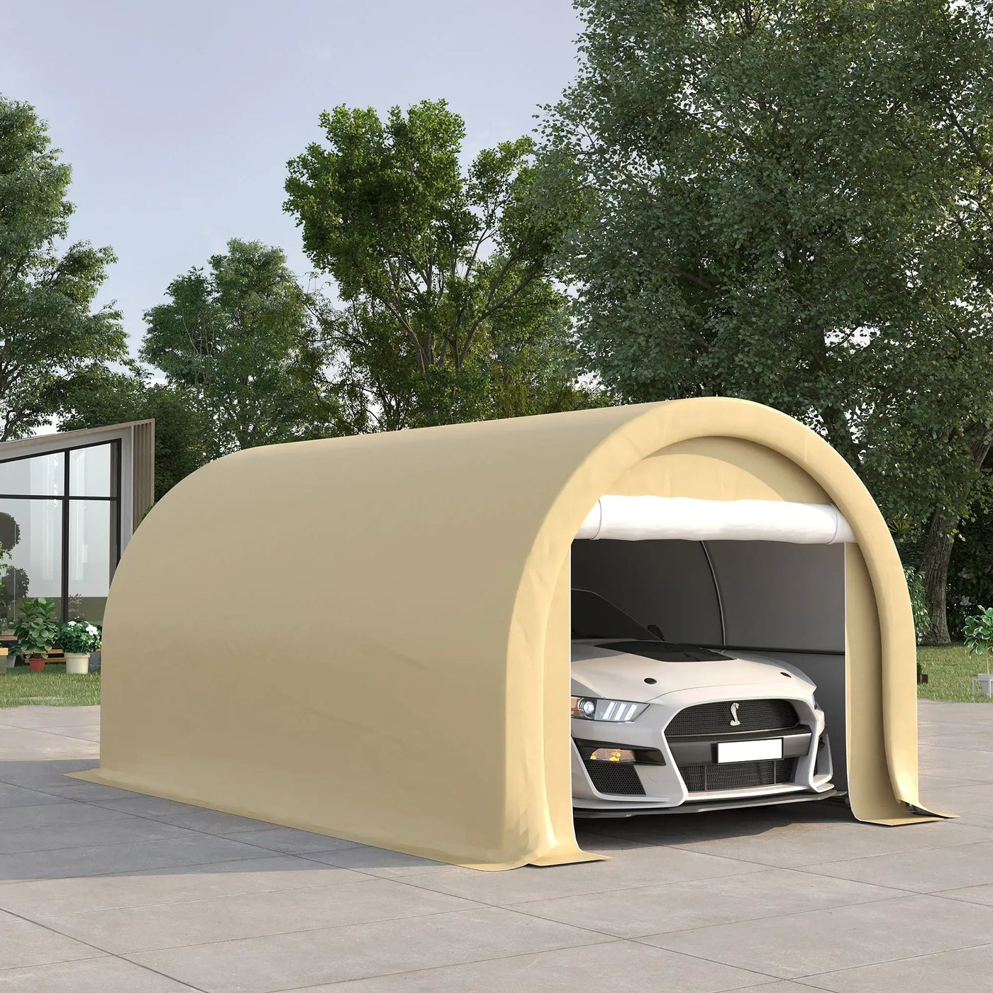 Outsunny - 10' x 16' Carport, Heavy Duty Portable Garage Storage Tent With Large Zippered Door, Anti-Uv Pe Canopy Cover For Car, Truck, Boat, Motorcycle, Bike, Garden Tools, Outdoor Work by HouseOfZazla