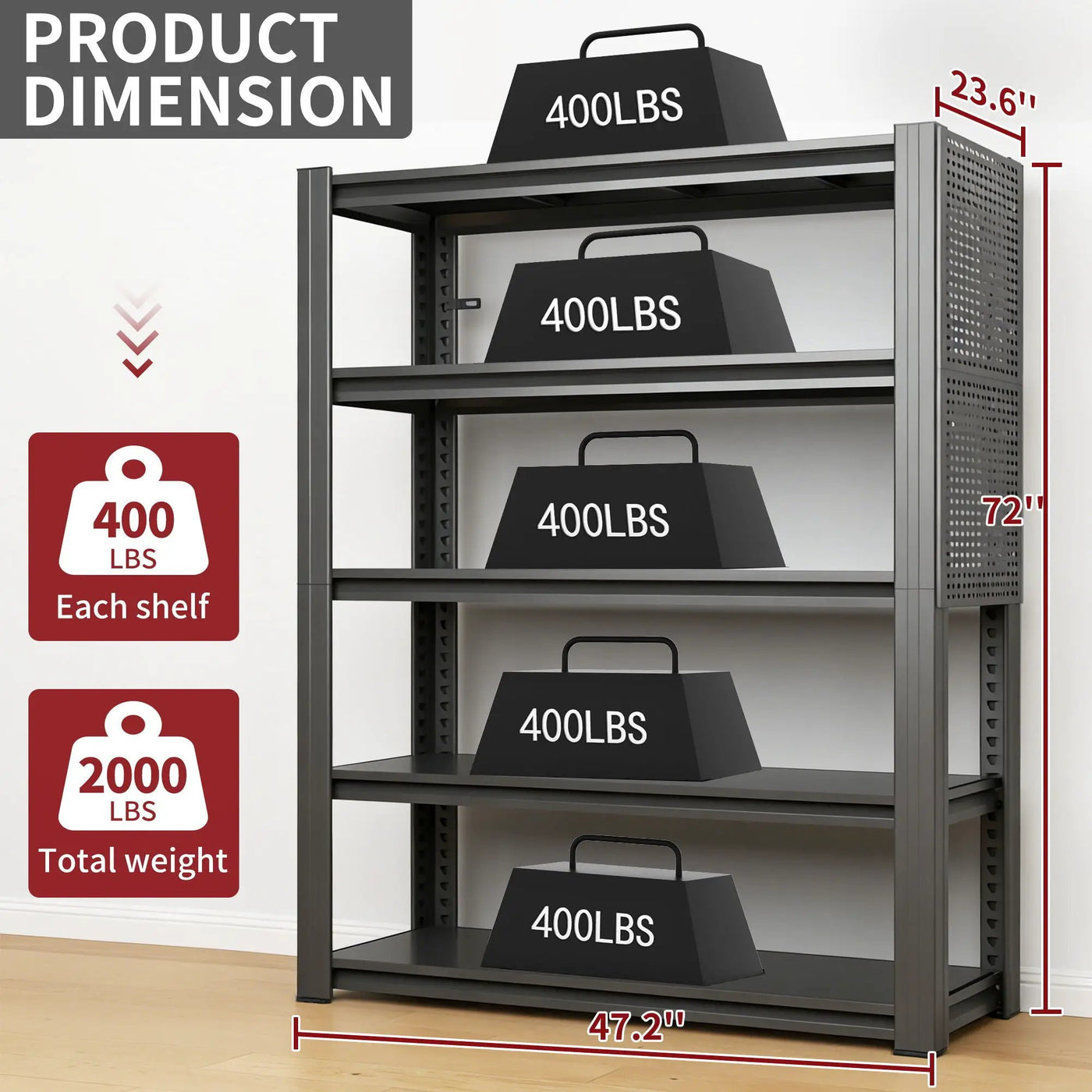 Industrial 5-Tier Adjustable Shelving Unit With Pegboard Heavy-Duty Storage by HouseOfZazla