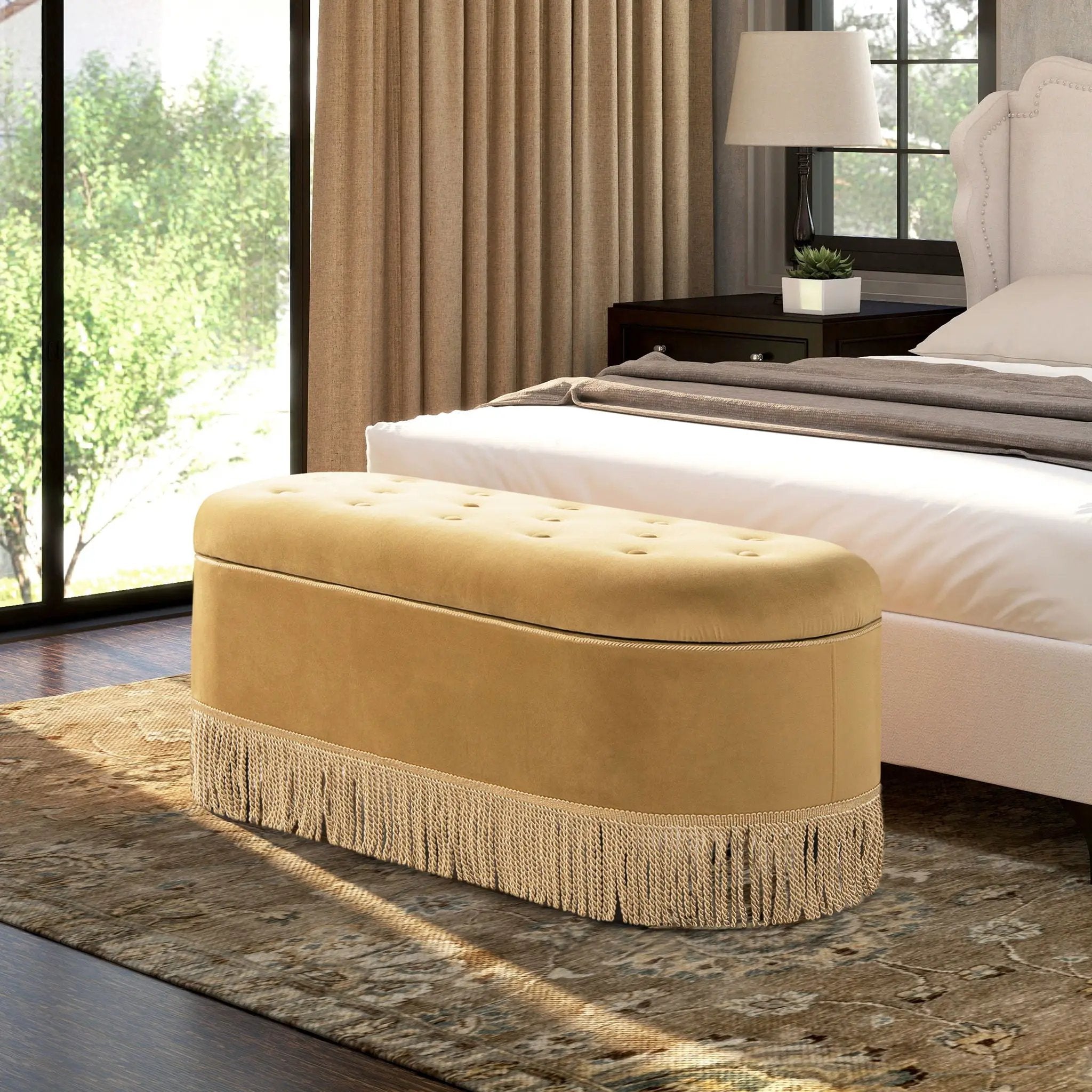 Melinda - Oval Tufted Bullion Fringe Storage Bench by Unique Piece Furniture