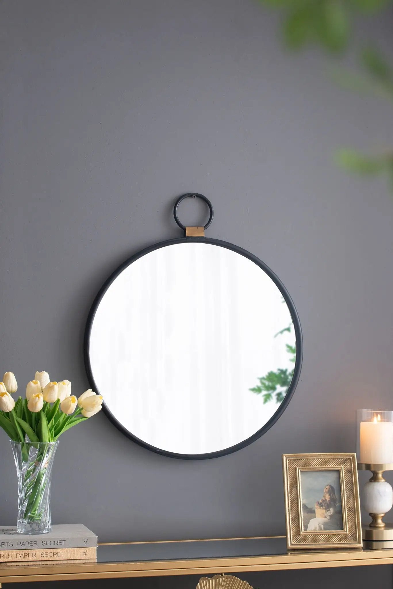Wall Mirror With Frame, Contemporary Minimalist Accent Mirror For Living Room, Foyer, Entryway, Bedroom - Black by HouseOfZazla