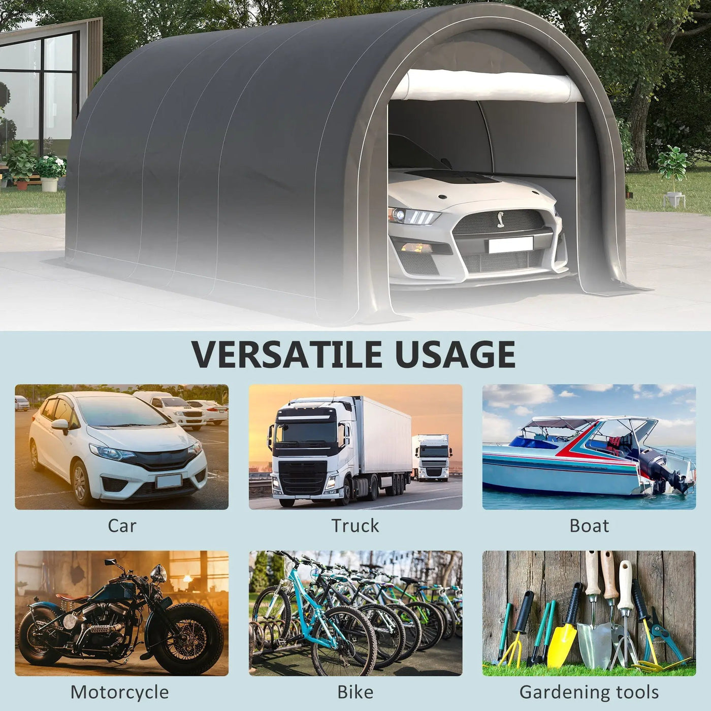 Outsunny - 10' x 16' Carport, Heavy Duty Portable Garage Storage Tent With Large Zippered Door, Anti-Uv Pe Canopy Cover For Car, Truck, Boat, Motorcycle, Bike, Garden Tools, Outdoor Work by HouseOfZazla