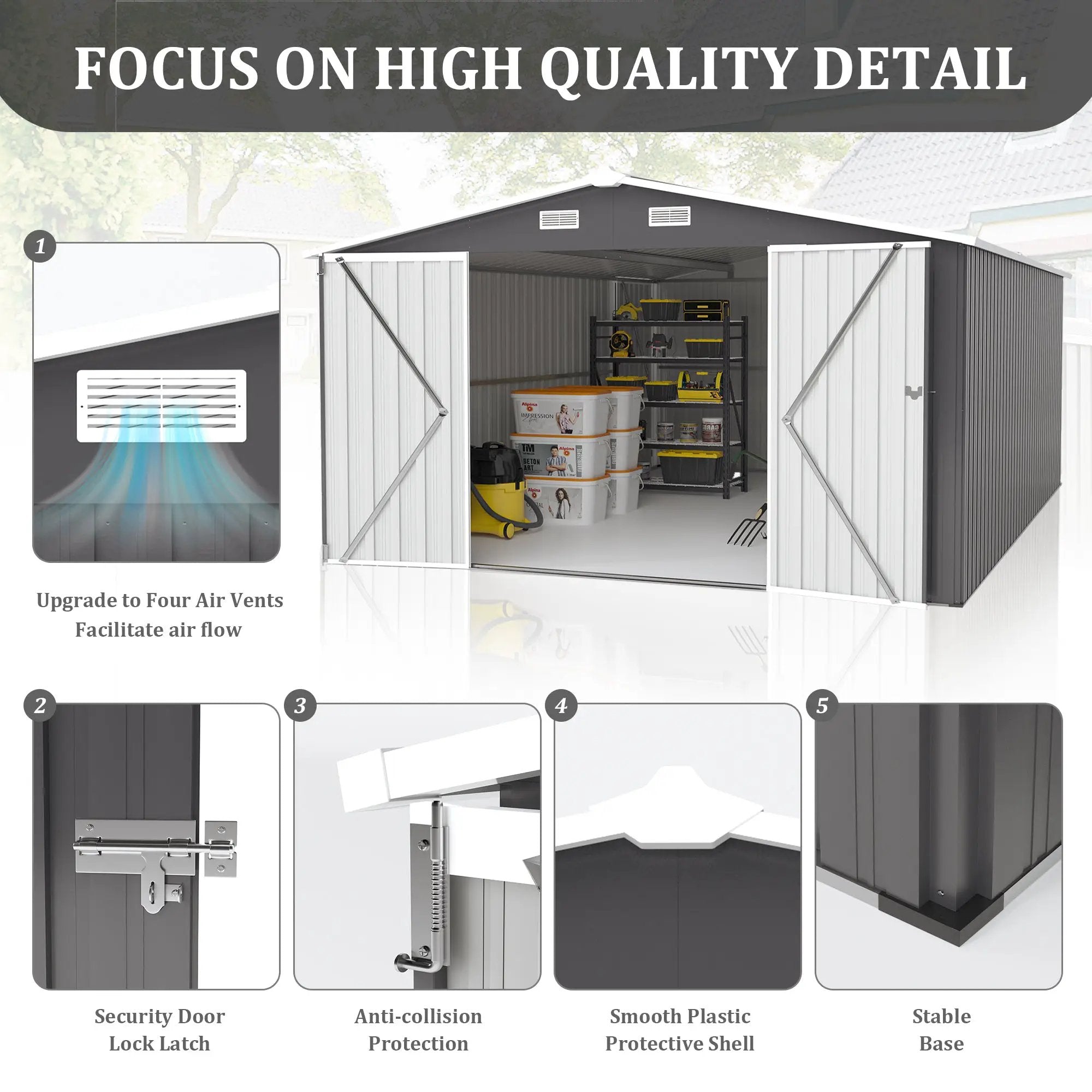 Campcraft Outdoor Storage Shed 10x14 FT with 3 Lockable Doors by HouseOfZazla