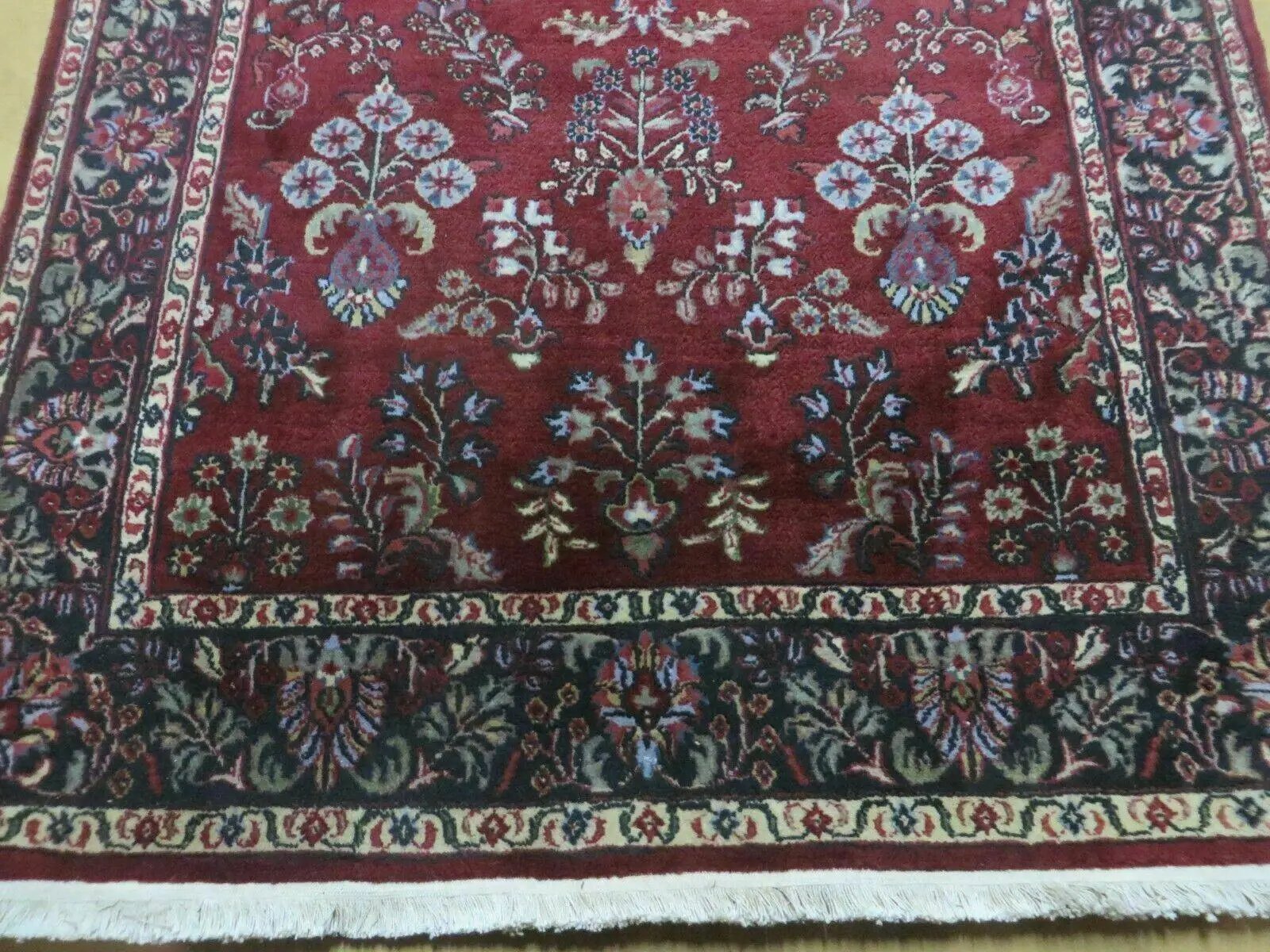 4' X 6' Vintage Handmade Fine India Jaipur Floral Oriental Wool Rug Red Nice by Jewel Rugs