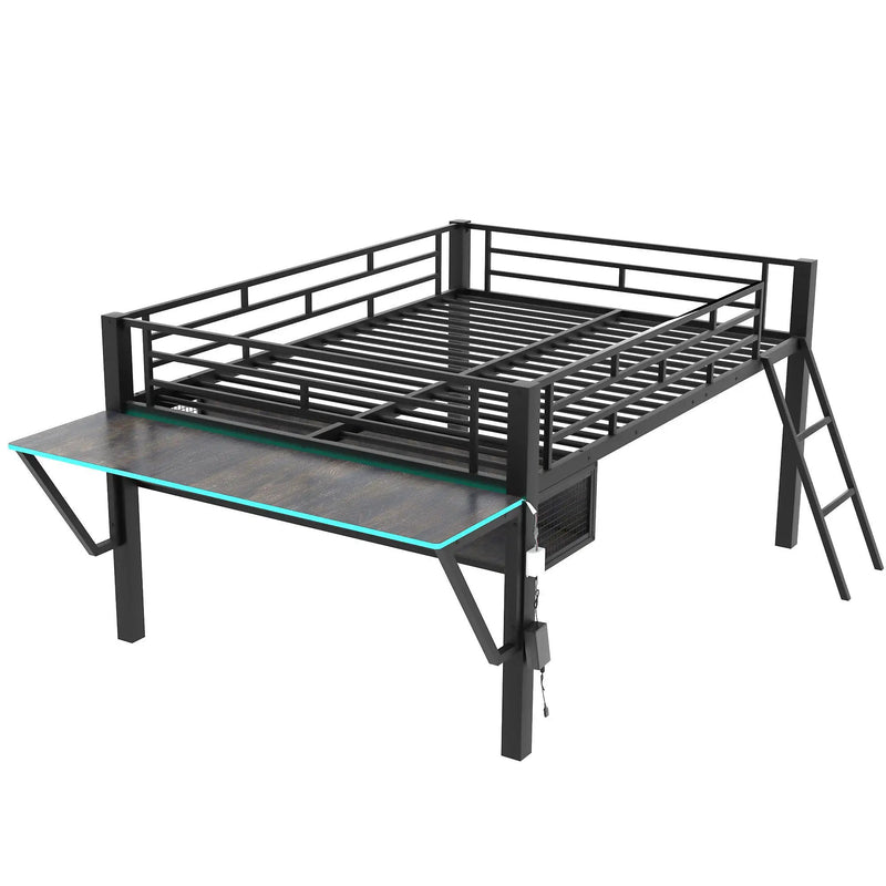 Gaming - Full Size Loft Bed With Desk, LED - Black by HouseOfZazla