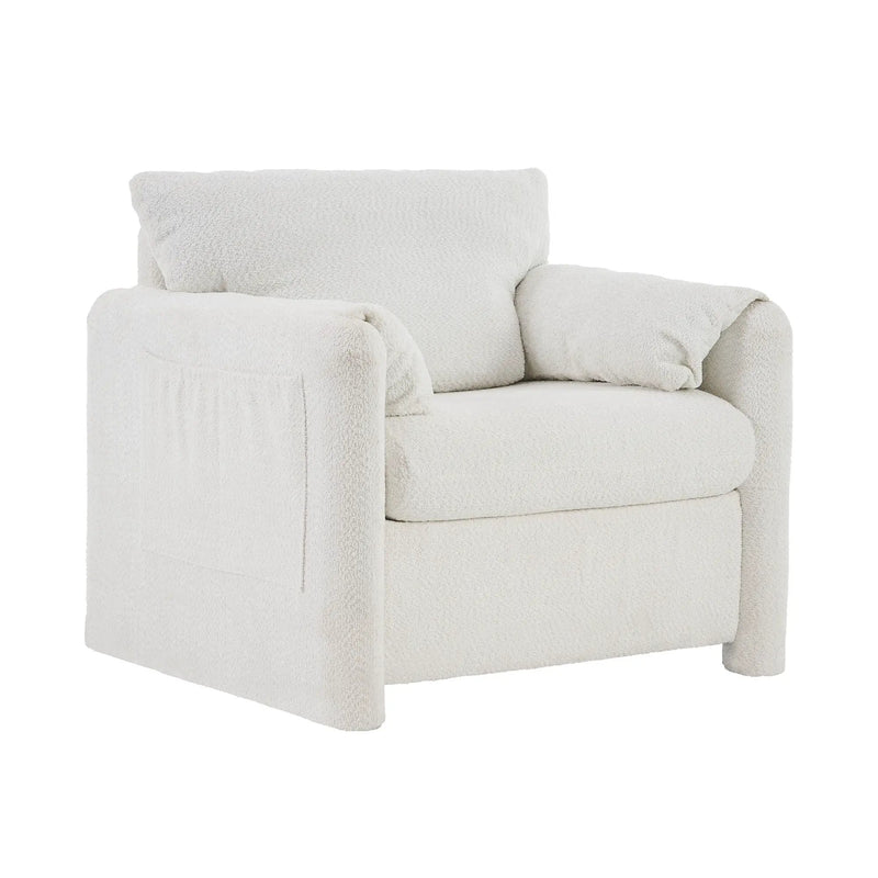 Fixed Modern Accent Chair Single Seater Plush Chenille Lounge Chair With High Resilience Cushion - Ivory White by HouseOfZazla