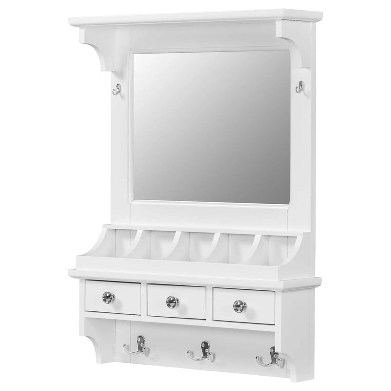 Floating Makeup Vanity With Big Mirror, Wall Mounted Storage Vanity With Drawers, Pockets & Hooks, Space Saving Decorative Home Organizer - White by HouseOfZazla