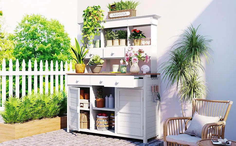 TOPMAX 65.7" Tall Garden Potting Bench Table with Hutch by HouseOfZazla