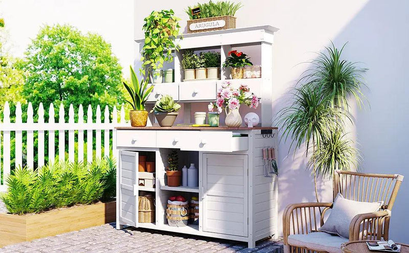 TOPMAX 65.7" Tall Garden Potting Bench Table with Hutch by HouseOfZazla