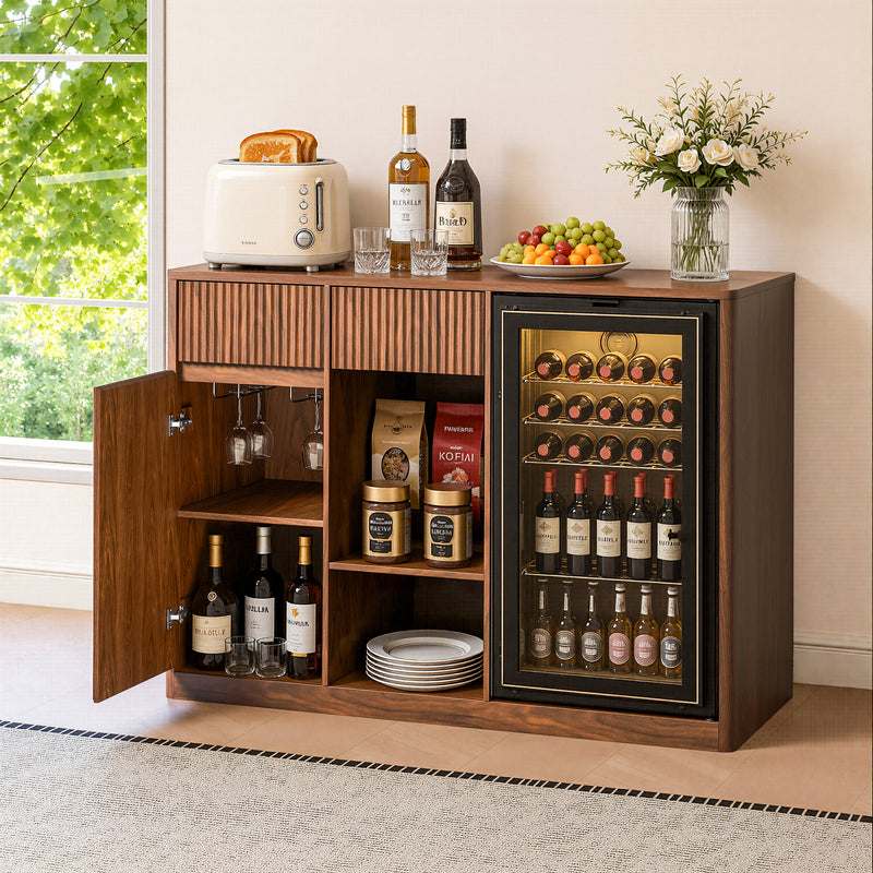 51" Fluted Bar Cabinet with Fridge Space and Wine Glass Rack by HouseOfZazla
