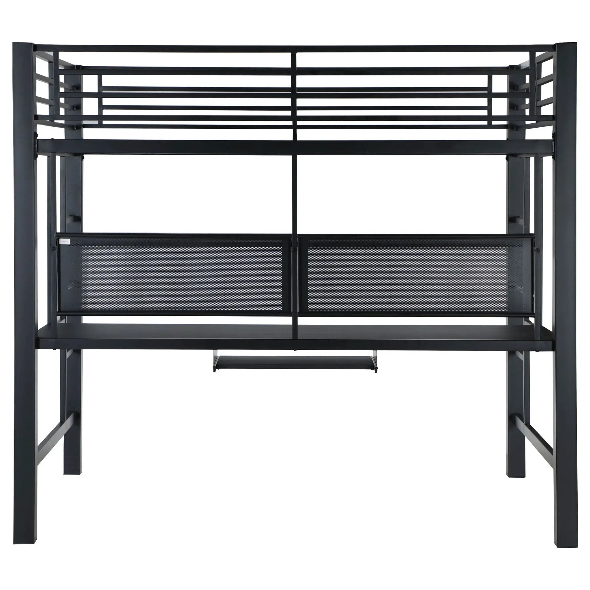 Ranier - Full Workstation Loft Bed, Full Length Desk, Safety Rails And Storage Shelves - Black by HouseOfZazla