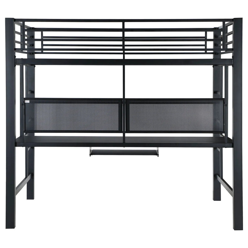 Ranier - Full Workstation Loft Bed, Full Length Desk, Safety Rails And Storage Shelves - Black by HouseOfZazla