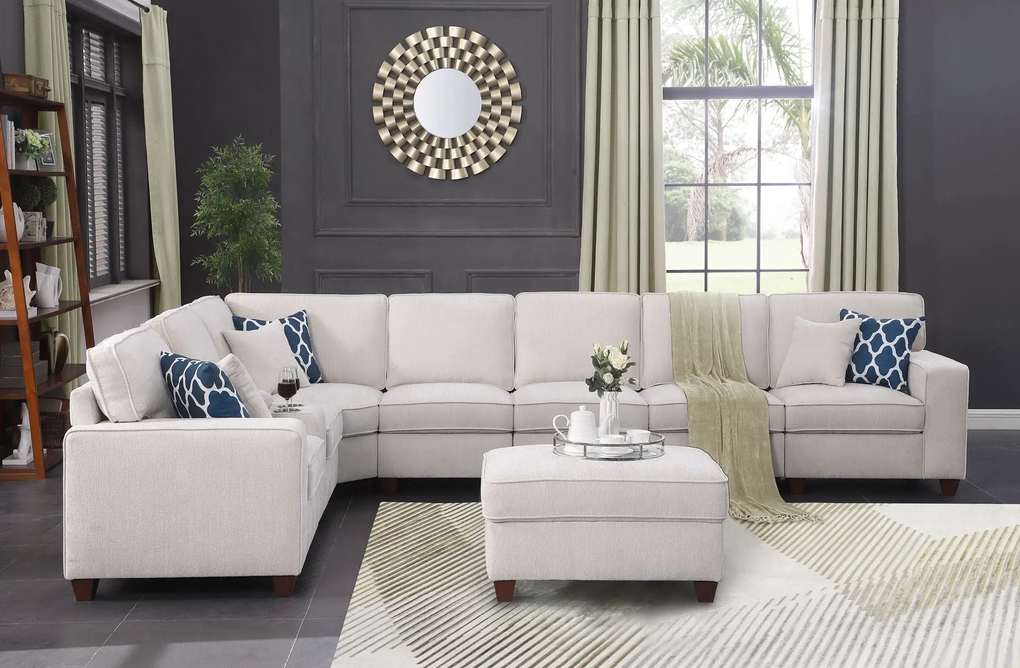 Ted - Sectional Sofa With Ottoman - Beige by HouseOfZazla