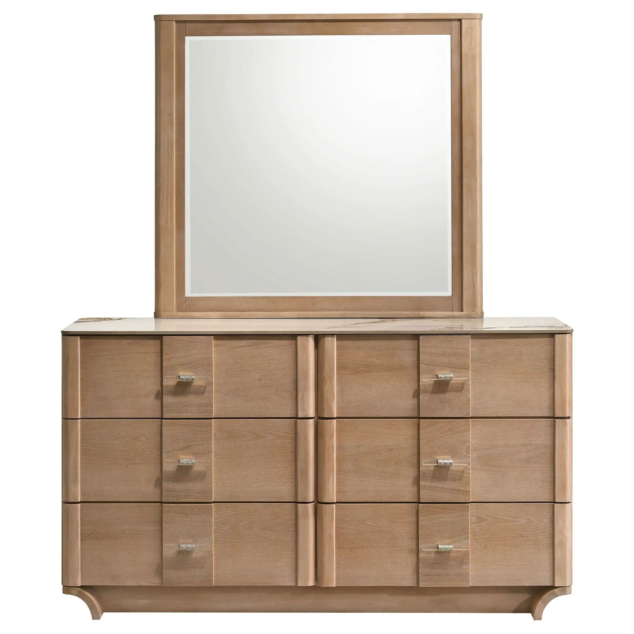 Leanne 6-drawer Sinter Stone Top Dresser and Mirror Light Oak by Unique Piece Furniture