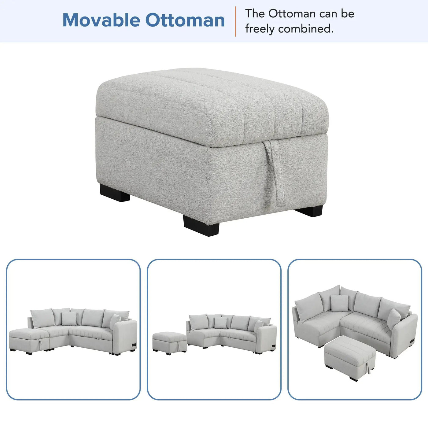L-Shaped Sectional Pull Out Sofa Bed Sleeper Sofa With Two USB Ports, Two Power Sockets And A Movable Storage Ottoman by HouseOfZazla