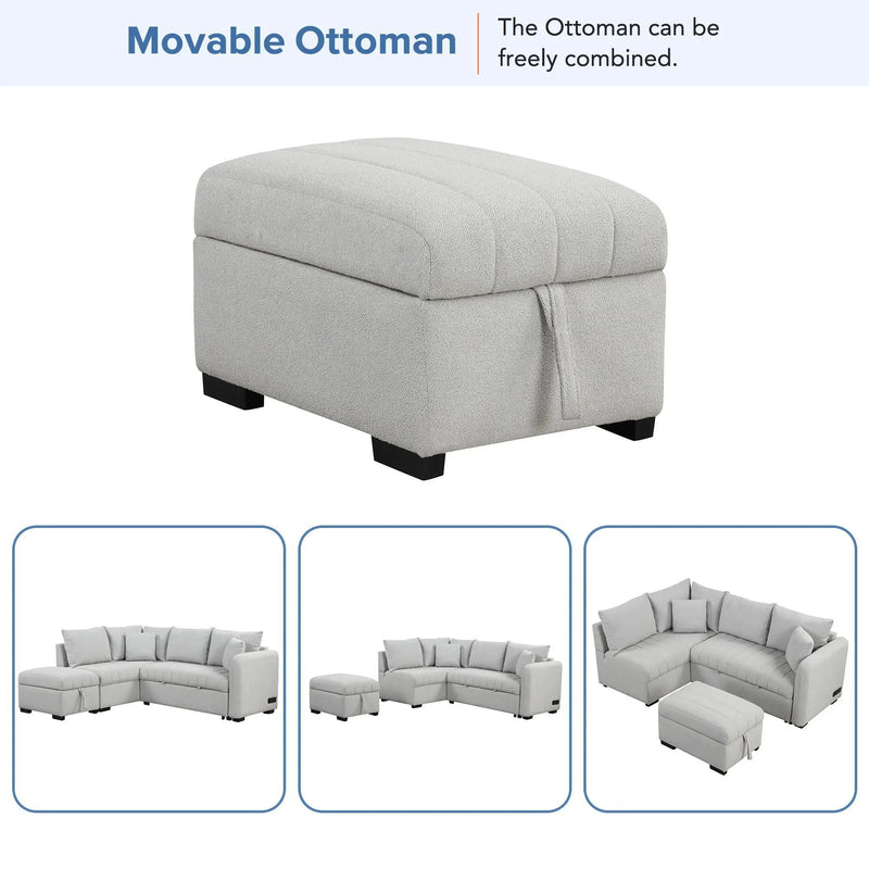 L-Shaped Sectional Pull Out Sofa Bed Sleeper Sofa With Two USB Ports, Two Power Sockets And A Movable Storage Ottoman by HouseOfZazla