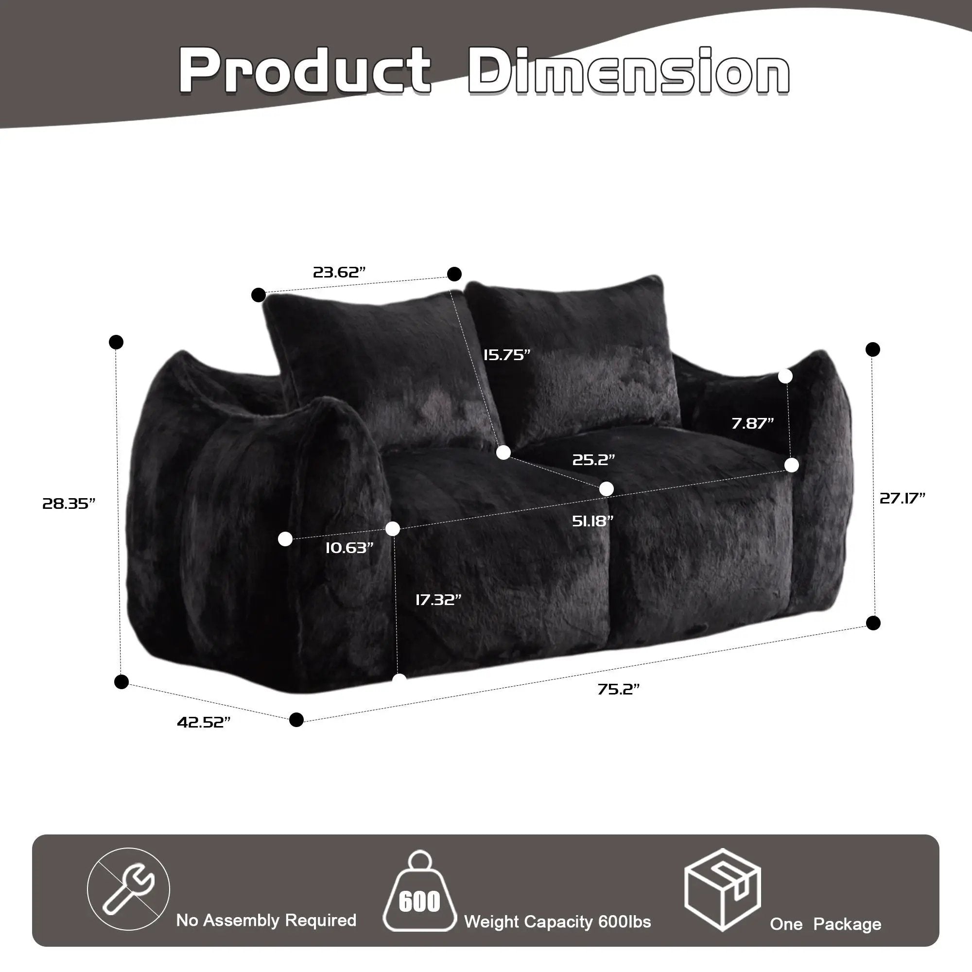 Giant Bean Bag Couch, Ultra Soft Fluffy Loveseat For Living Room by Unique Piece Furniture