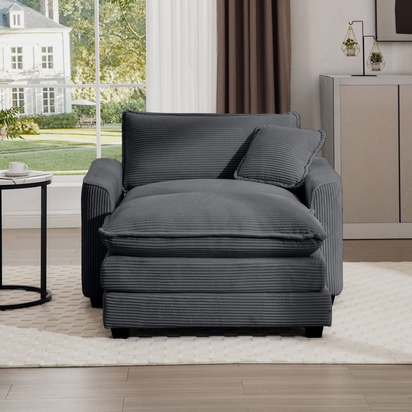 Classic Modern Comfortable Single Chair Deep Seat Sofa With Footstool by Unique Piece Furniture