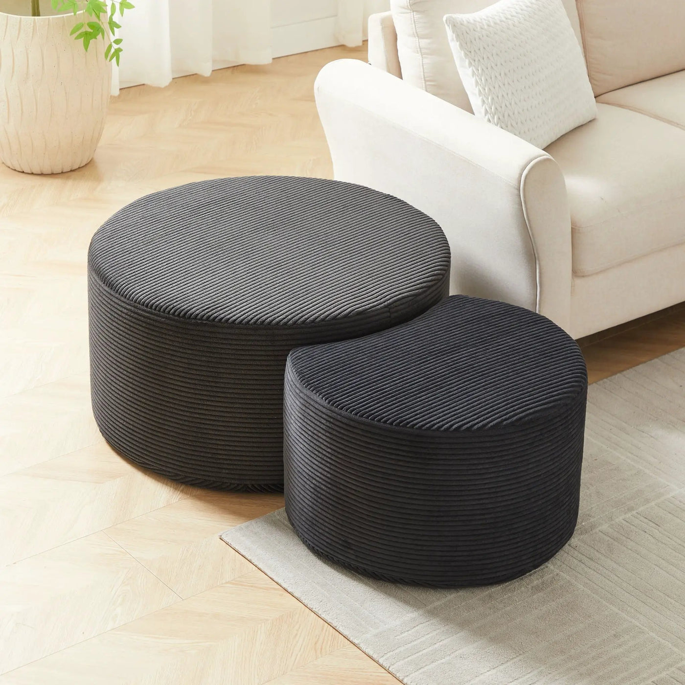 Modern Upholstered Round Coffee Table For Living Room (Set of 2) by HouseOfZazla