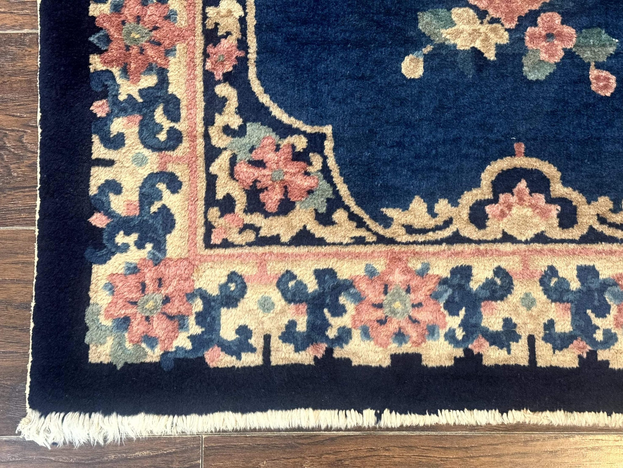 Blue and Beige Chinese Wool Rug 3x6, Chinese Fete Rug, Peking Rug, Antique Chinese Carpet by Jewel Rugs