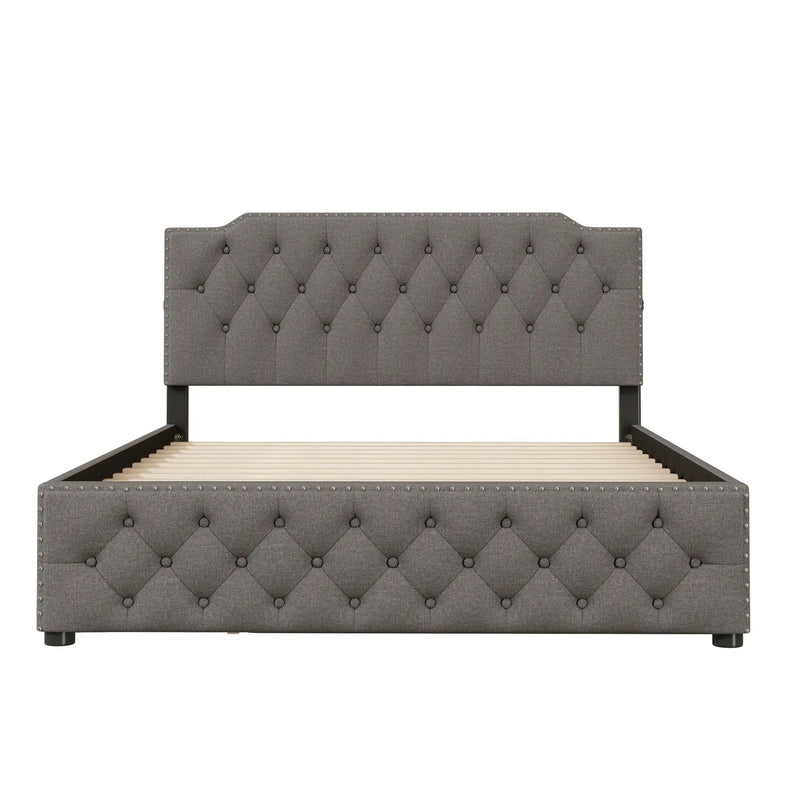 Upholstered Platform Bed With Trundle And 2 Sets Of USB Ports On Each Side, Fabric by HouseOfZazla