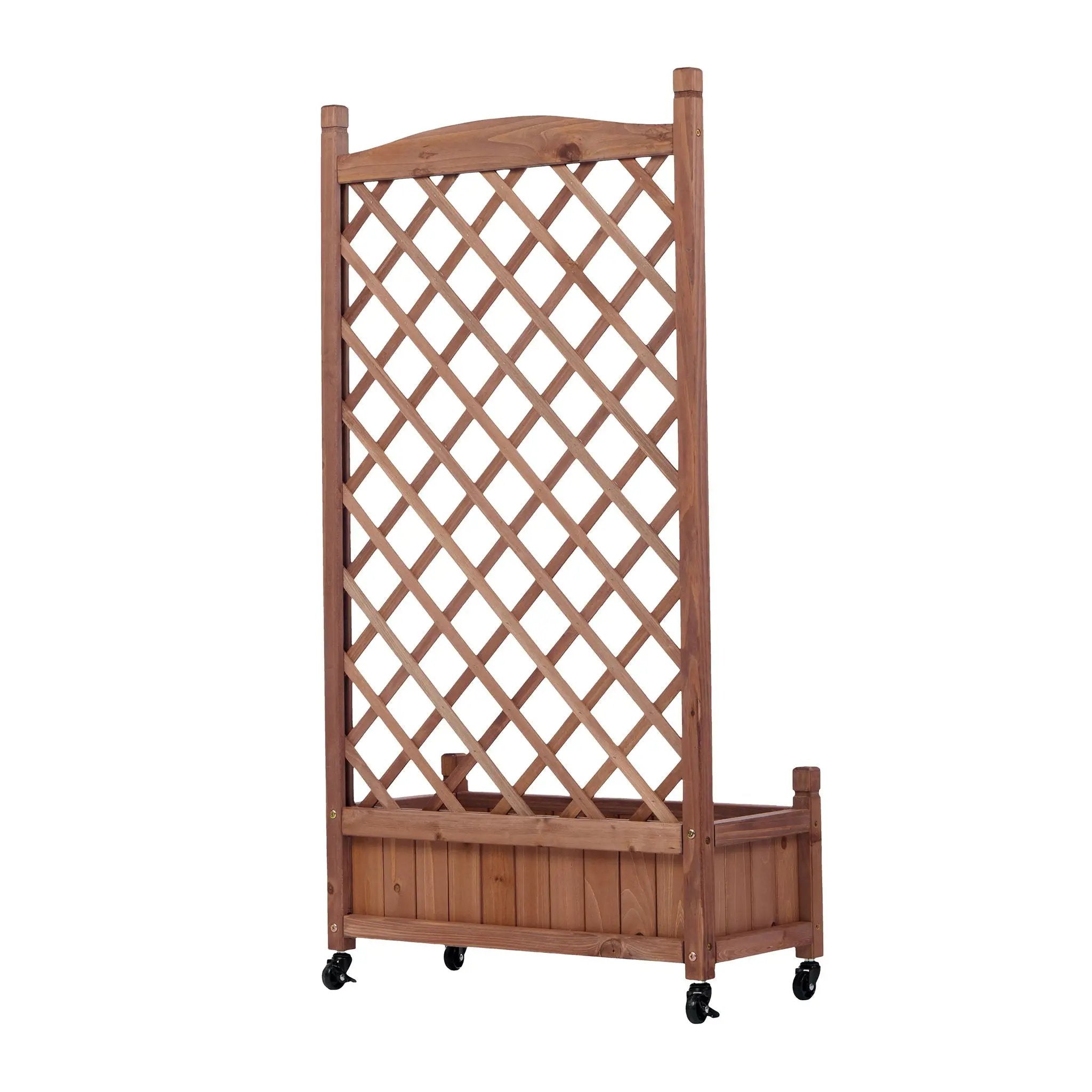 Raised Garden Bed With Trellis 2 Pack, Outdoor Planter Box & Plant Stand With Climbing Racks - Brown by HouseOfZazla