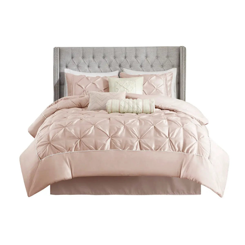 7 Piece Tufted Comforter Set Blush Queen by HouseOfZazla