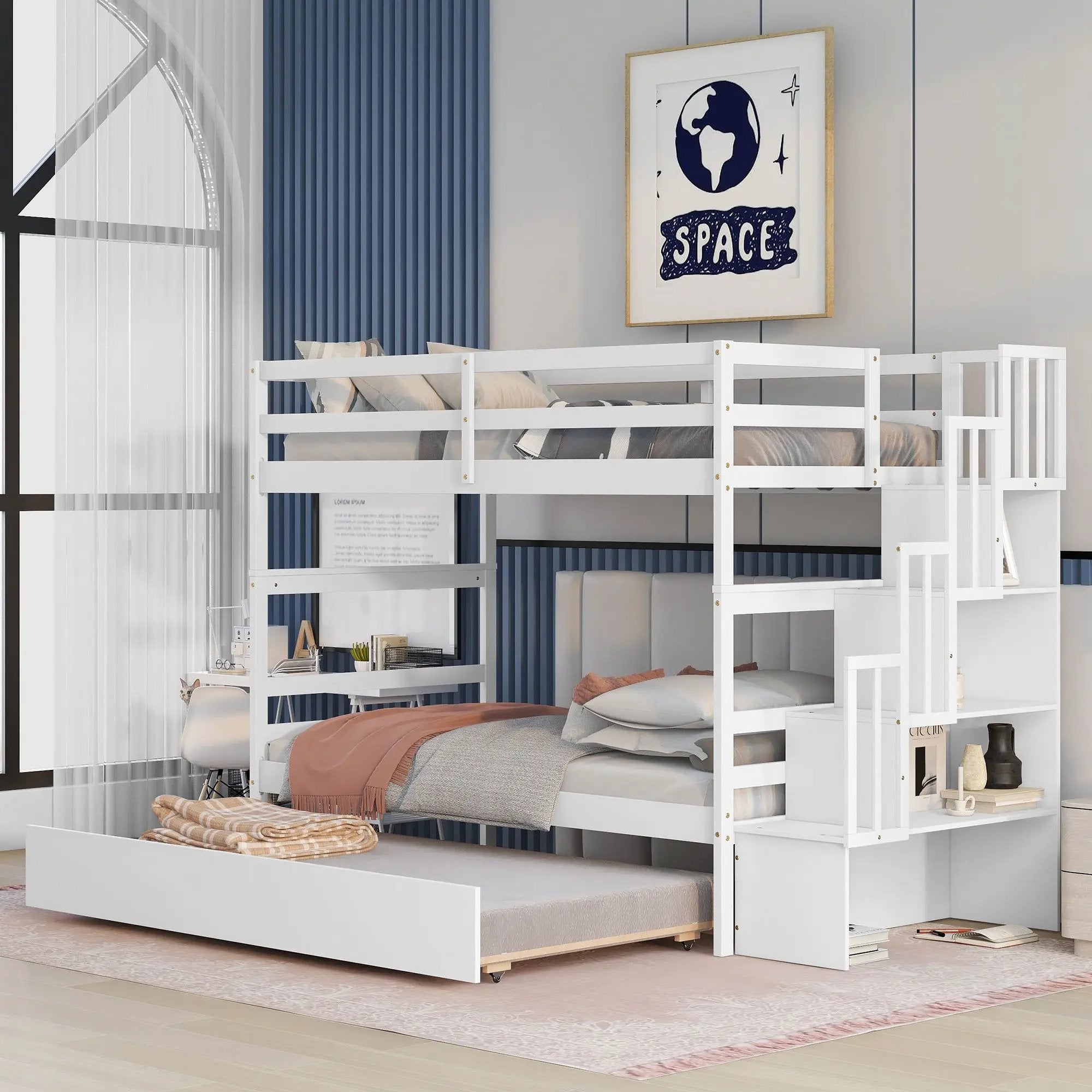 Twin Over Twin Bunk Beds With Twin Trundle And Stairway Storage Function by Unique Piece Furniture