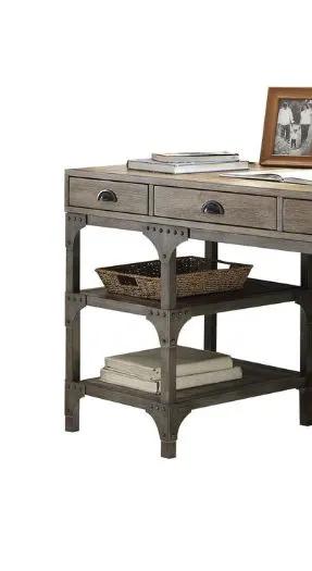 Gorden - Weathered Antique Metal Writing Desk - Oak by HouseOfZazla