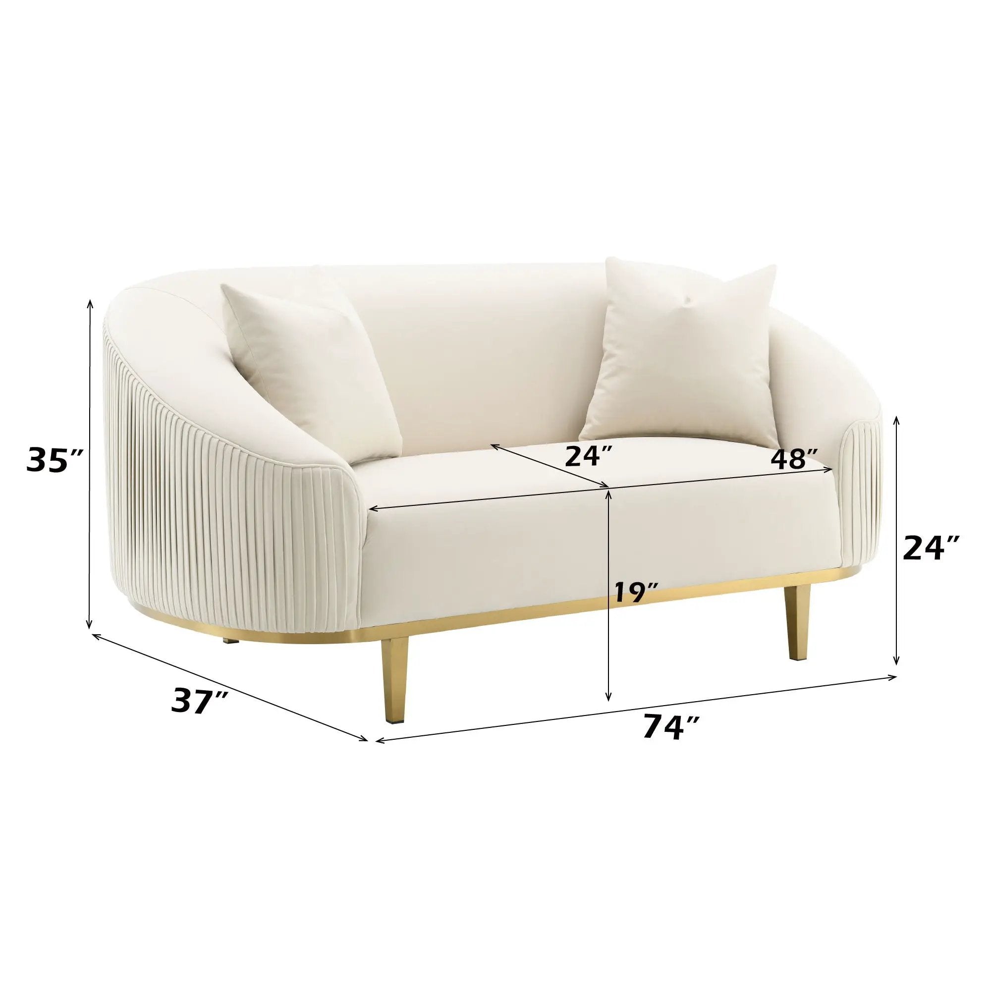 Martina - Loveseat With 2 Pillows - Ivory by HouseOfZazla