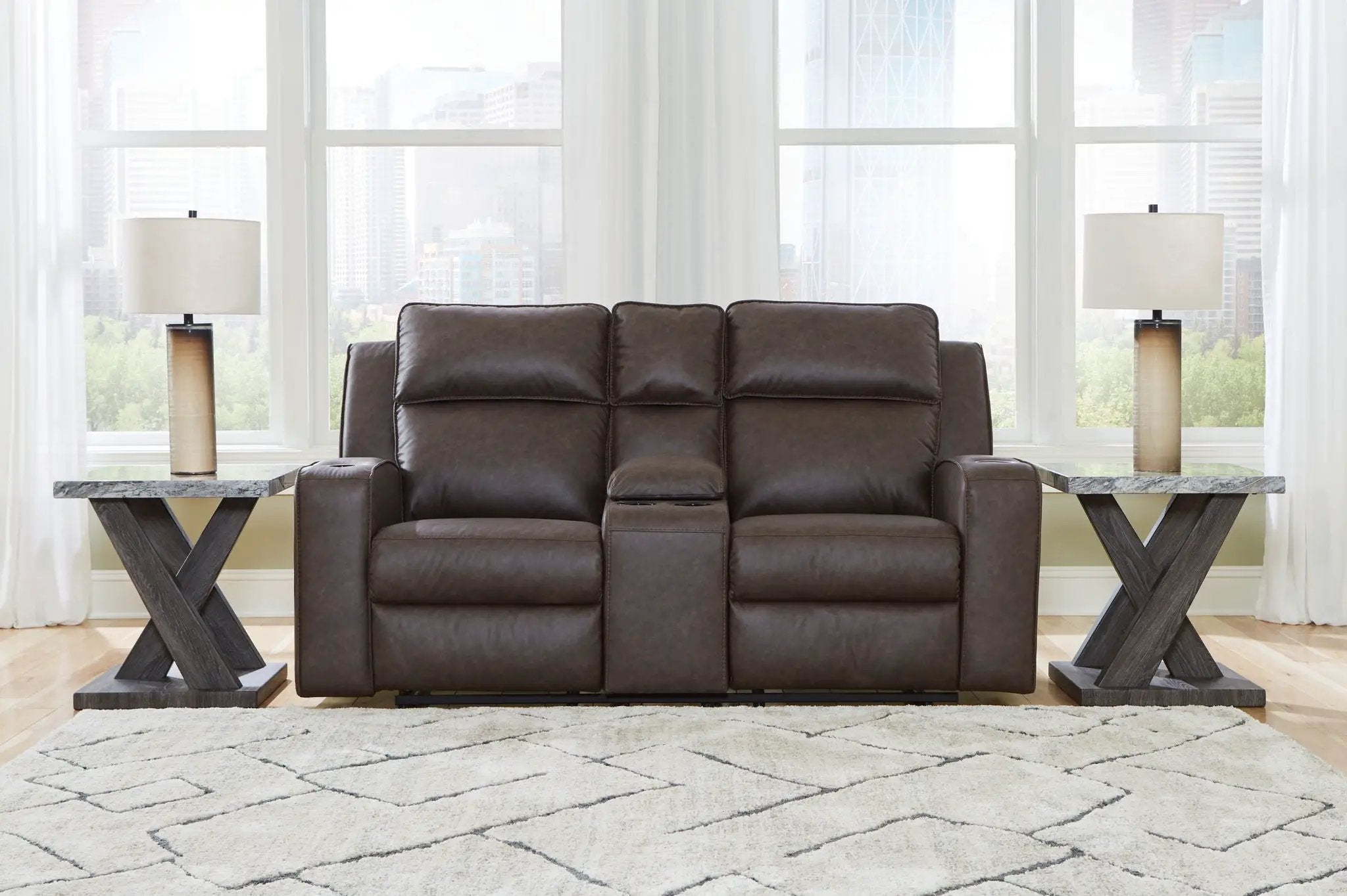 Lavenhorne - Dbl Rec Loveseat W/Console - Granite by Unique Piece Furniture