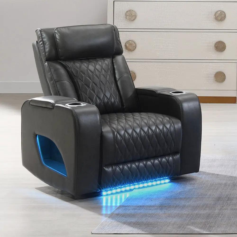 Taddeo - Power Motion Recliner With Power Headrest, USB, Wireless Charger & LED - Dark Gray by Unique Piece Furniture