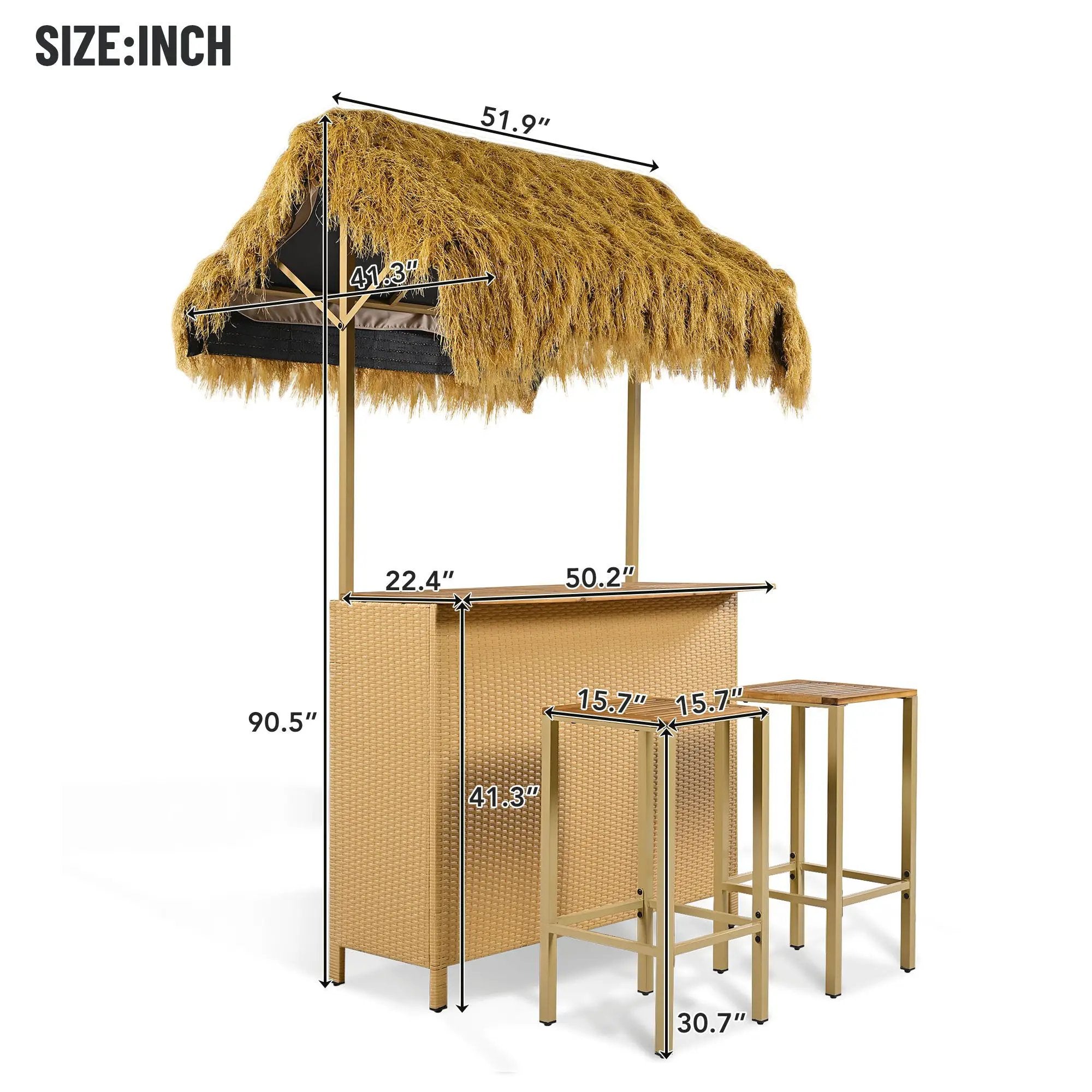 Hawaiian-Style Bar Height Patio Set with PE Grass Canopy by HouseOfZazla