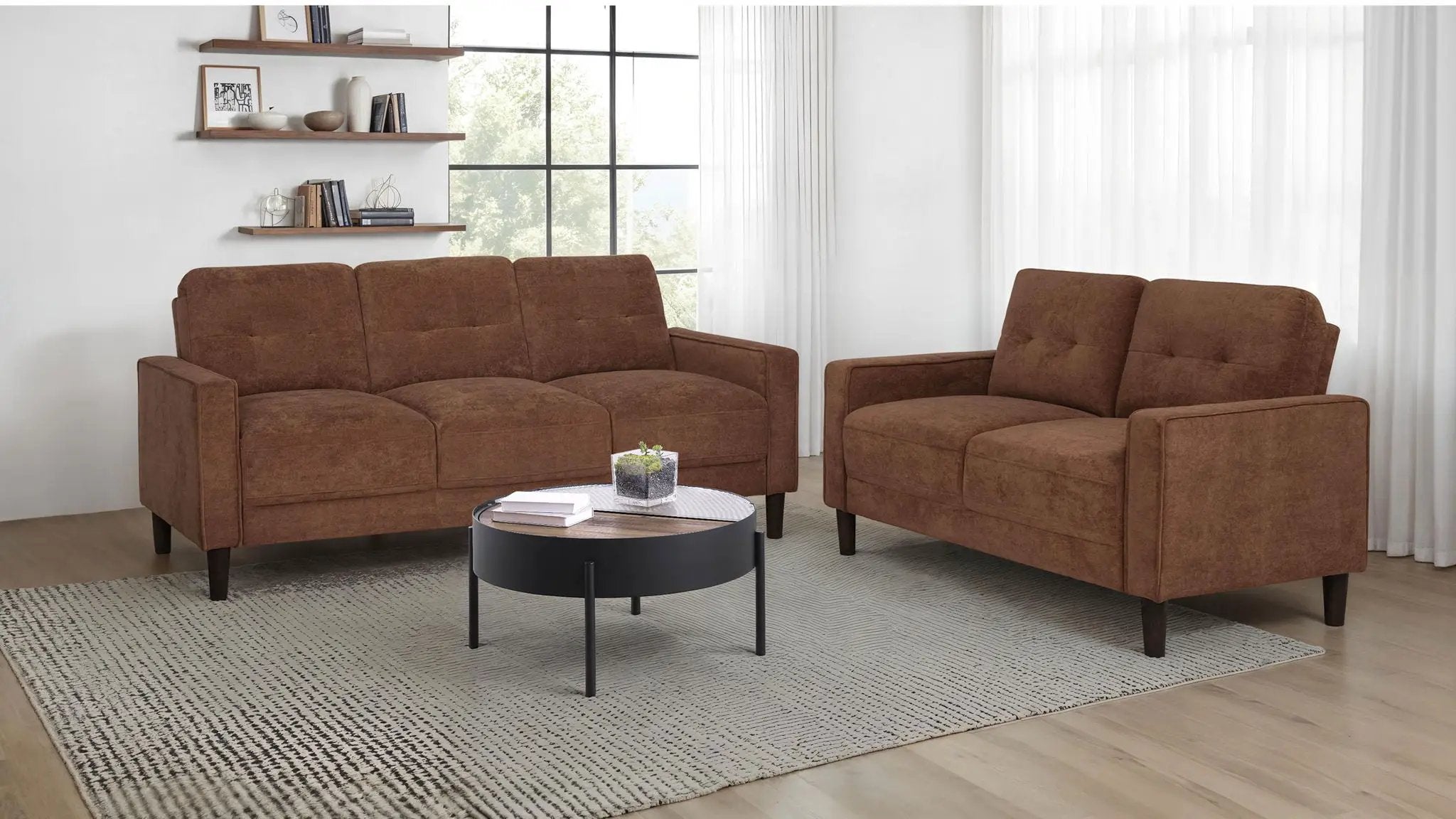 Bowen II 2-piece Fabric Upholstered Track Arm Sofa Set Rust by Unique Piece Furniture
