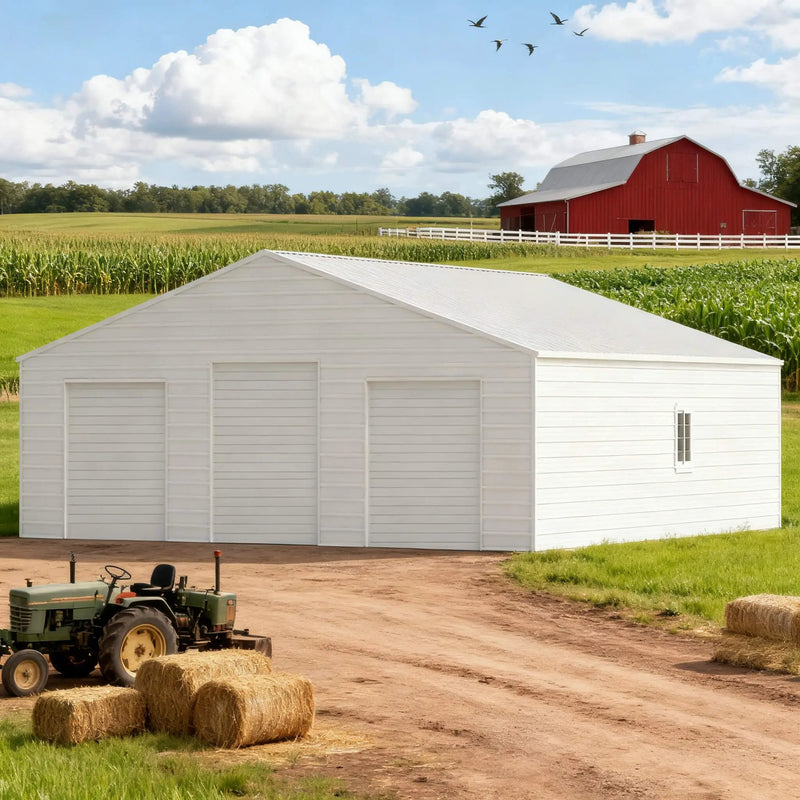 [39X39FT] Extra-Large Heavy-Duty Galvanized Steel Barn Building Shed With 3 Rolling Door Garages (SAK10234) by SAKSBY WHOLESALE