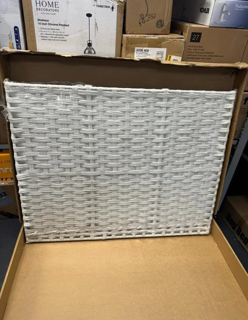 Brand New SETVSON Cat Litter Box Enclosure Furniture, Handwoven Rattan Hidden Litter Box with Mat, Large Space Cat House with 2 S-Shaped Hooks 30.3 x 18.3 x 24.4 Inches, Indoor for Living Room Apartment White PABLO by Selzalot