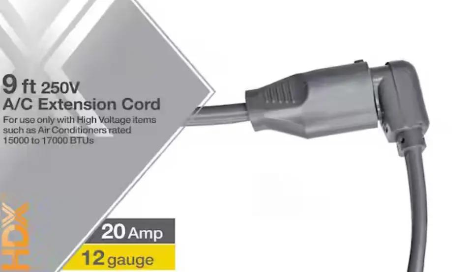 HDX 9 ft. 12/3 20 Amp 250-Volt Air Conditioner Extension Cord, Grey by Selzalot