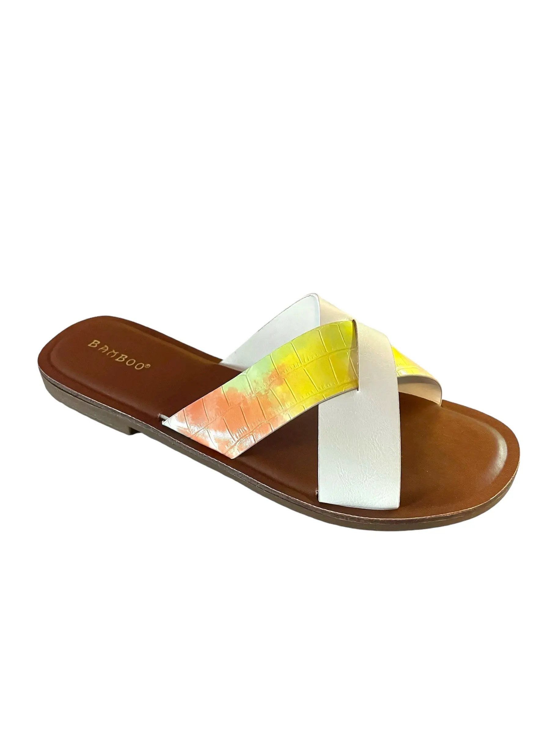 Bamboo Finest-17 Slip on Women's Cross Strap Sandals in Pink by Selzalot