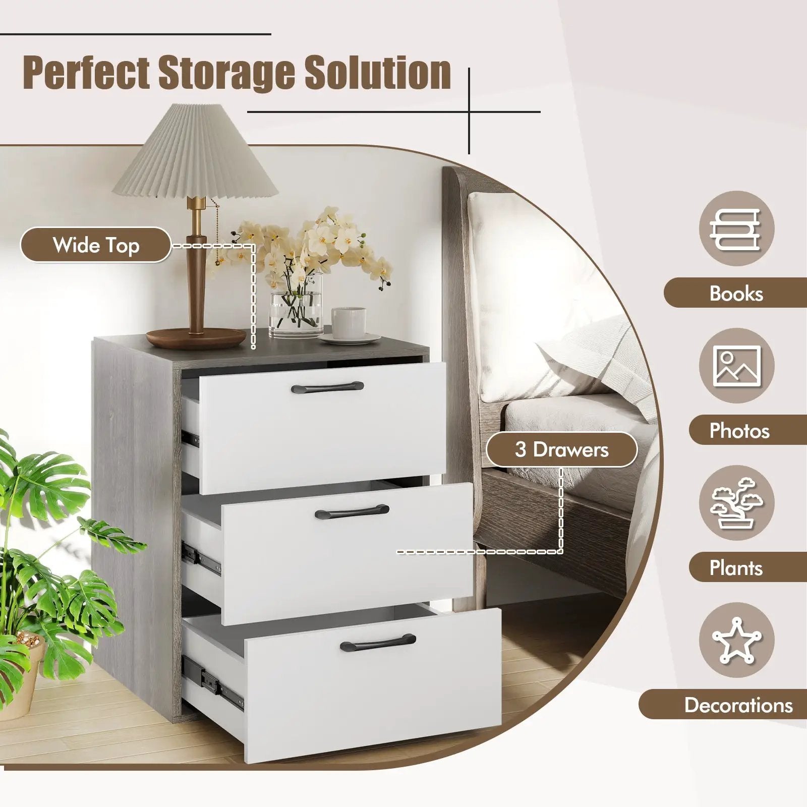 Modern Dresser Nightstand with 3 Slide-Out Drawers by DirectDeals