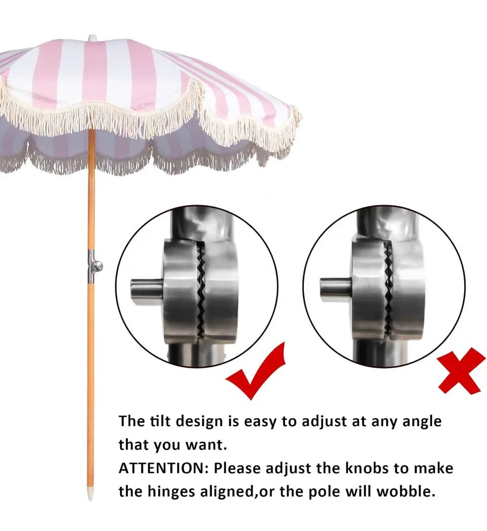 Open Box Funsite 6.5ft Boho Beach Umbrella with Fringe, UPF 50+ Tassel Umbrellas with Carry Bag, Premium Wood Pole Foldable Patio Umbrella for Outdoor by Selzalot