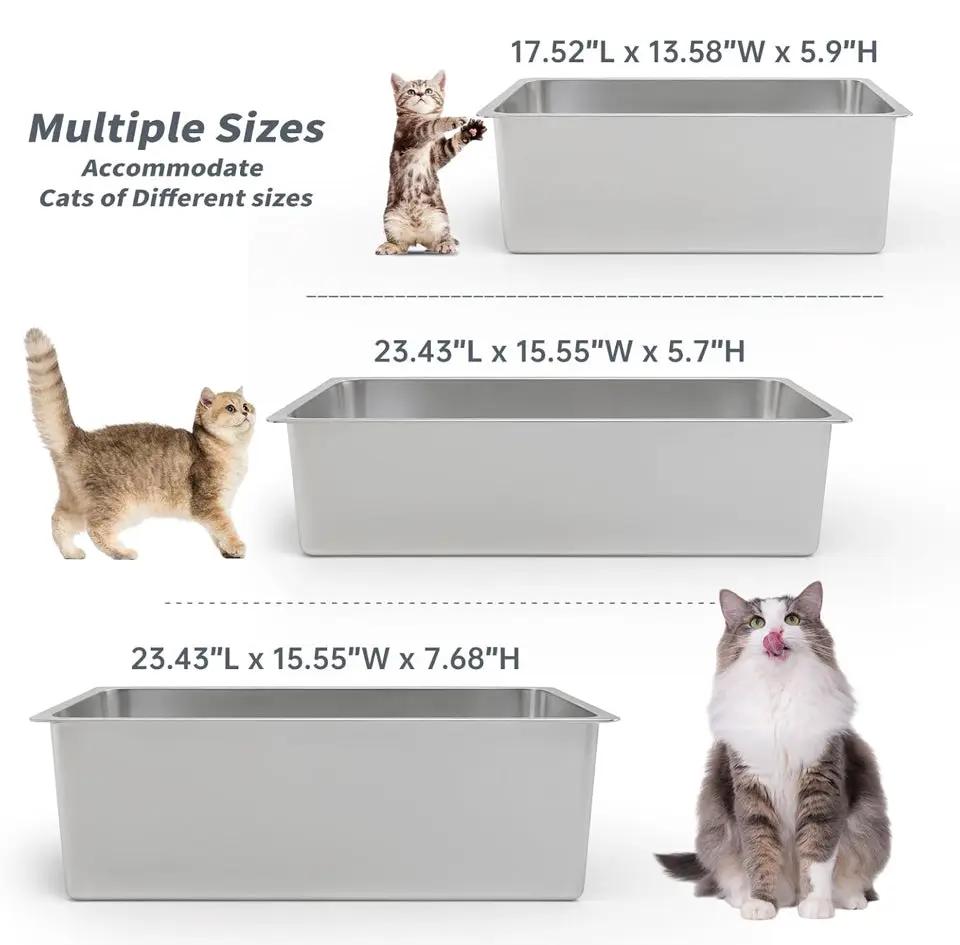 Open Box Kirecoo Stainless Steel Cat Litter Box XL- Metal High Sided Cat Pan, Large Stainless Steel Box, Indoor Litter Tray, Non Stick, No Smell, Easy by Selzalot