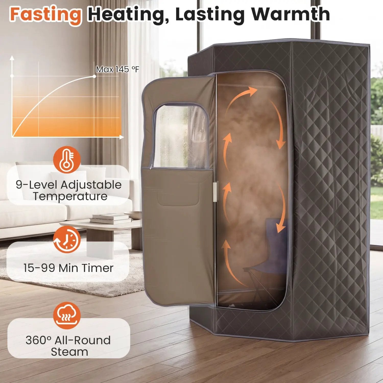 3L Portable Steam Sauna for Home Fast-Heat with 9-Level Remote Control and Folding Chair by DirectDeals