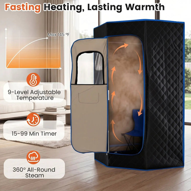 3L Portable Steam Sauna for Home Fast-Heat with 9-Level Remote Control and Folding Chair by DirectDeals