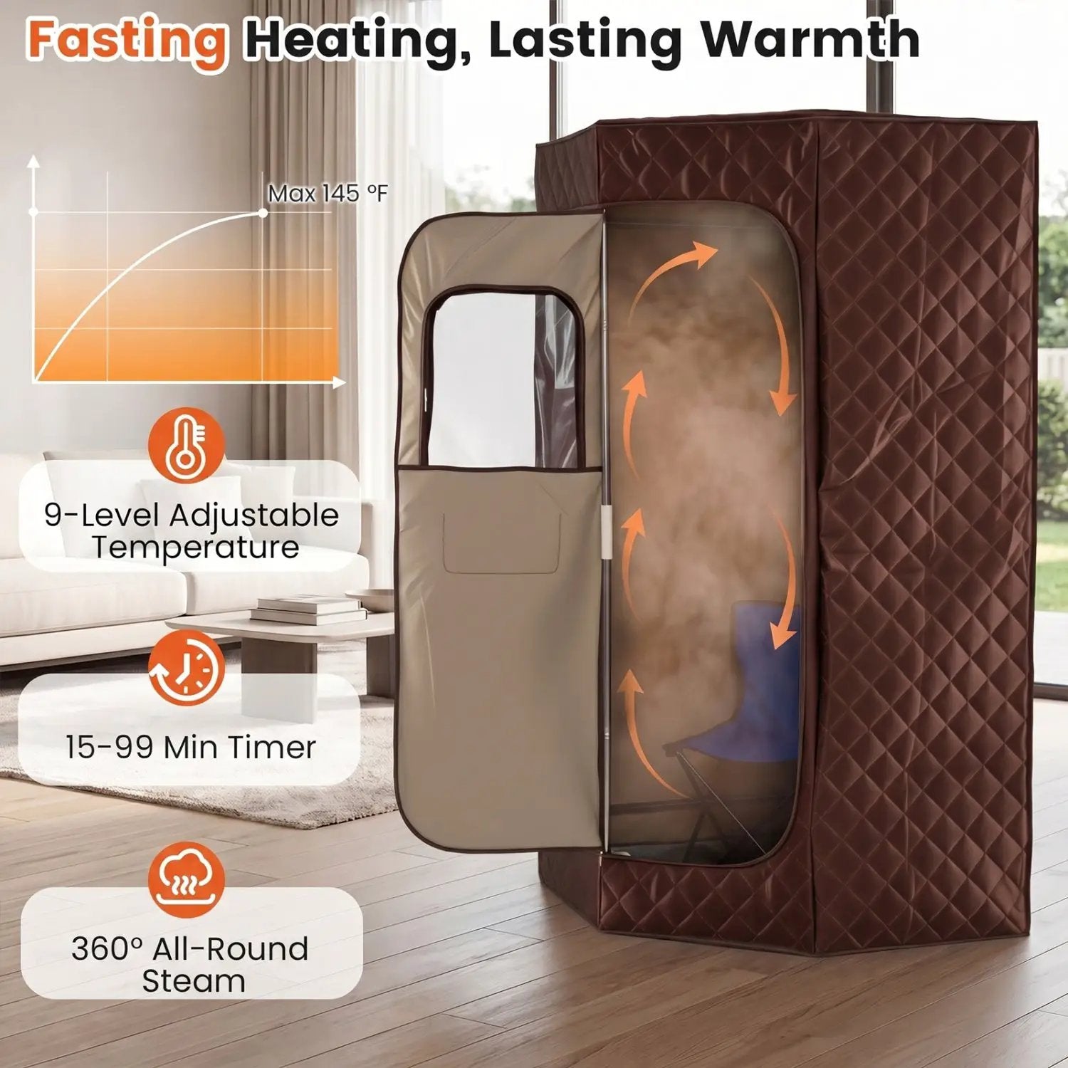 3L Portable Steam Sauna for Home Fast-Heat with 9-Level Remote Control and Folding Chair by DirectDeals