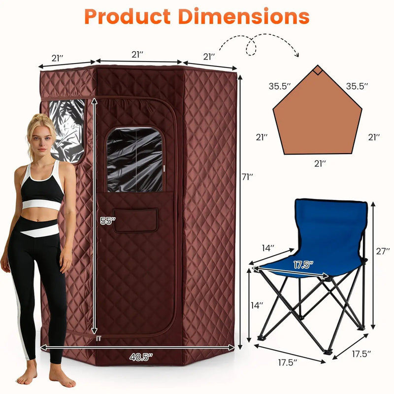 3L Portable Steam Sauna for Home Fast-Heat with 9-Level Remote Control and Folding Chair by DirectDeals