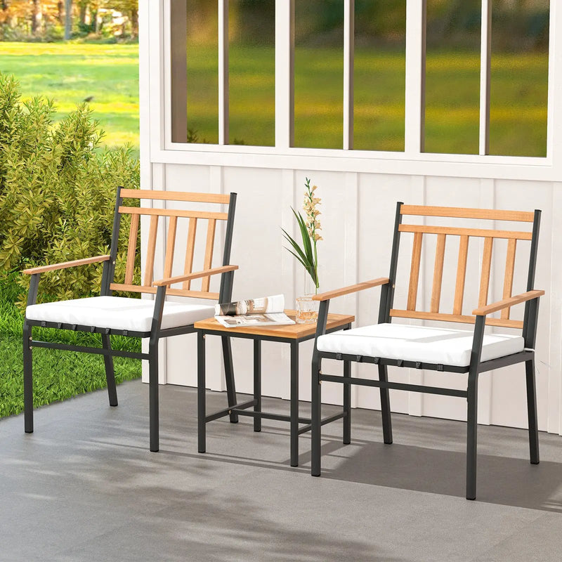 3 Pieces Outdoor Furniture Set Acacia Wood Patio Conversation Set with Cushions-White by DirectDeals